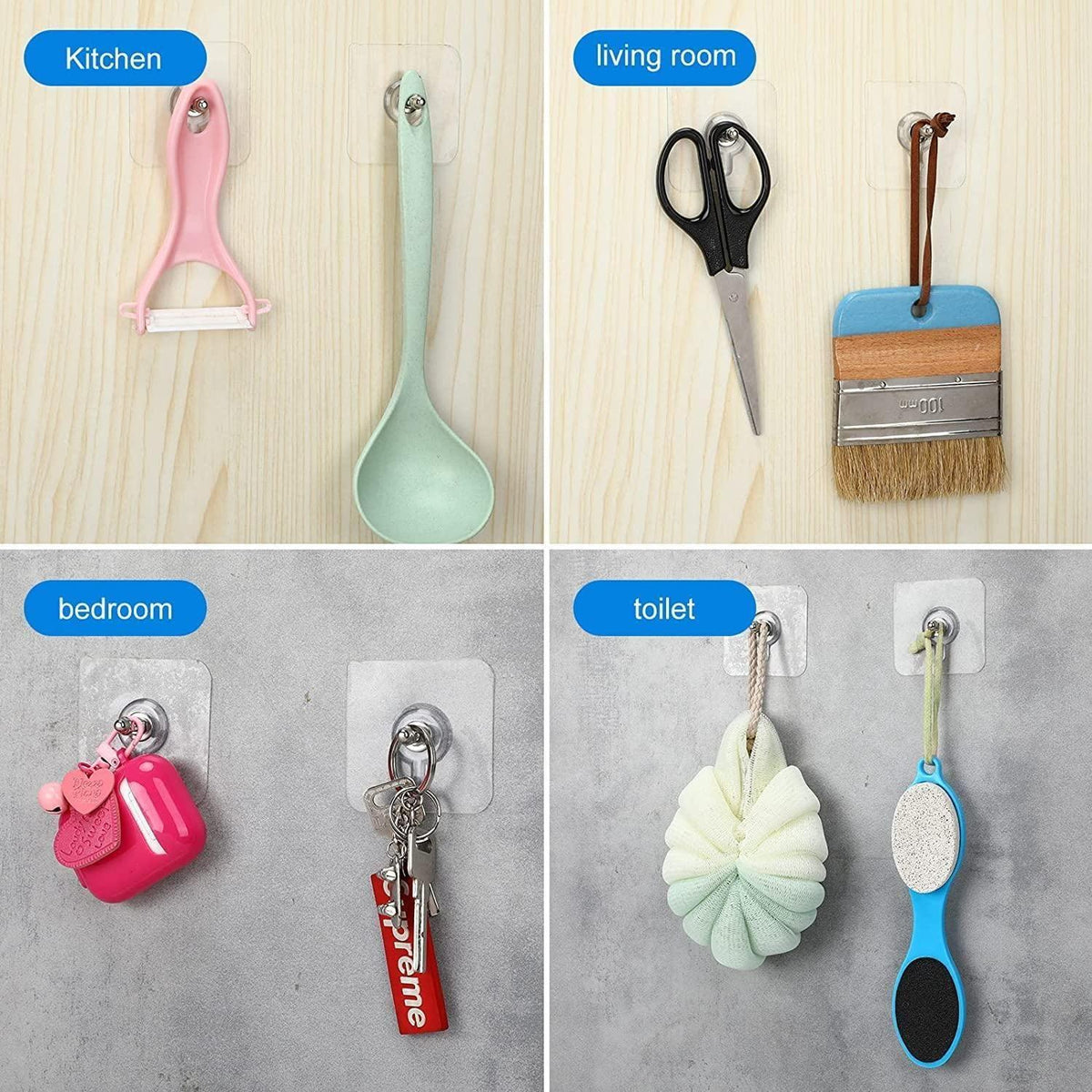 Wall Mount Adhesive Hooks for Home Organization|10-Piece