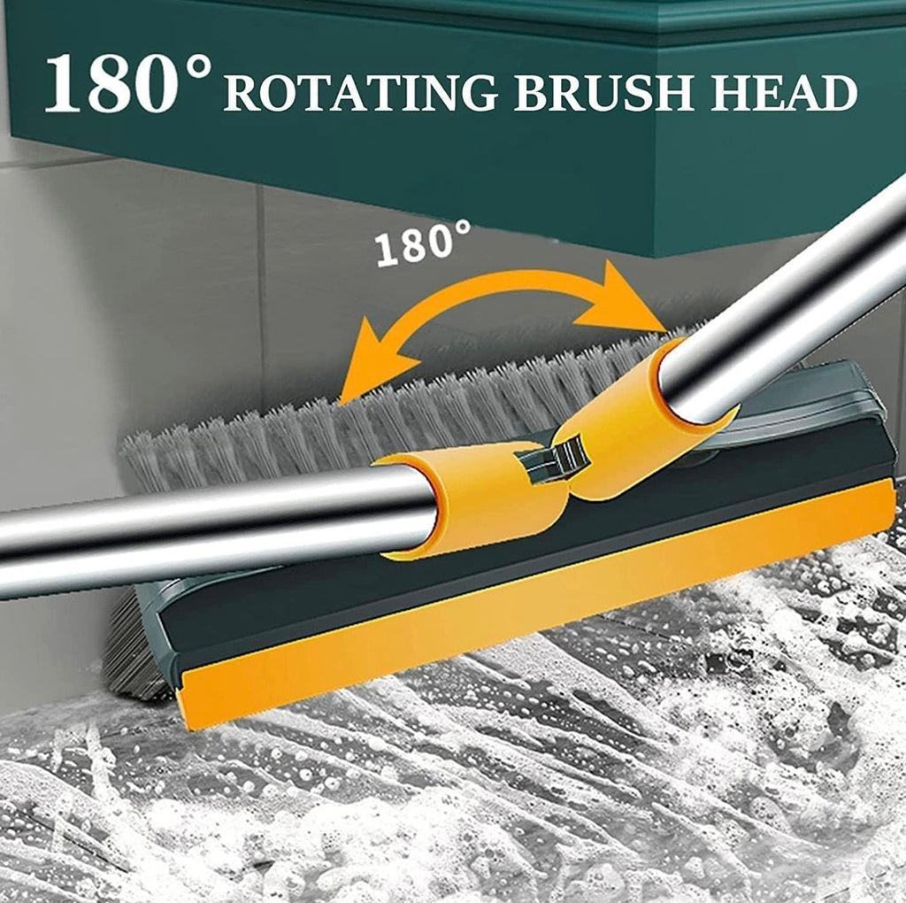 2-in-1 Floor Scrub Brush with Squeegee – 180° Rotating Head