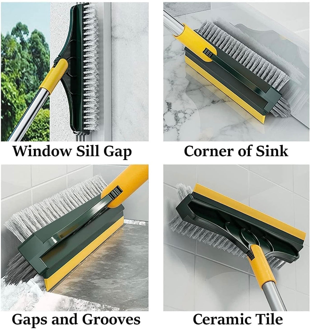 2-in-1 Floor Scrub Brush with Squeegee – 180° Rotating Head