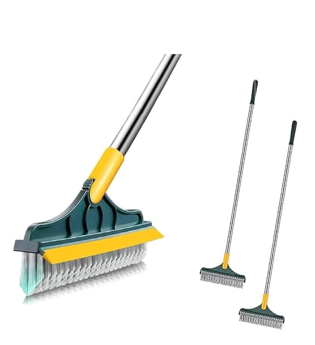 2-in-1 Floor Scrub Brush with Squeegee – 180° Rotating Head